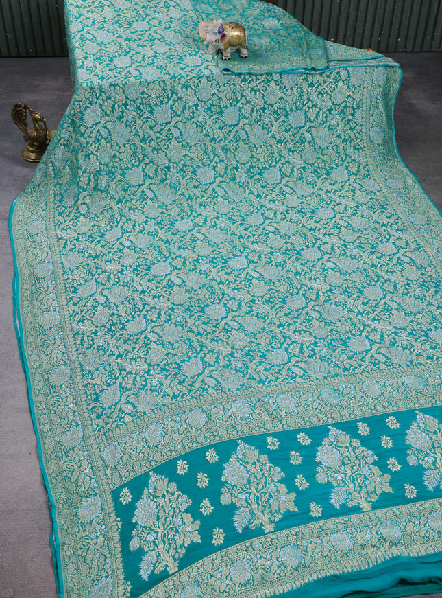 Teal Blue Banarasi Georgette Saree
