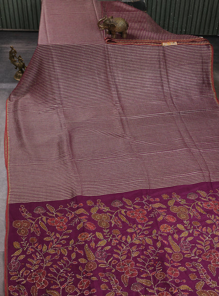 Wine Shade Tussar Silk Saree