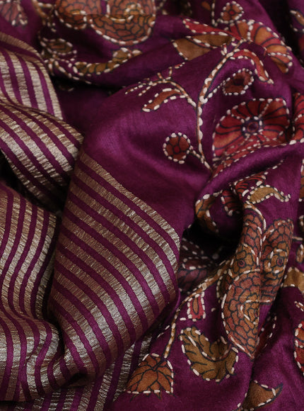 Wine Shade Tussar Silk Saree
