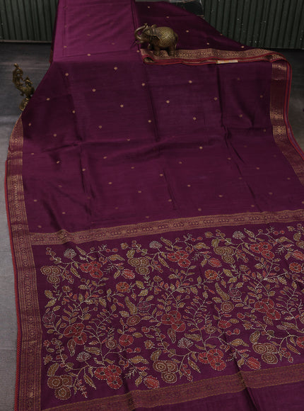Wine Shade Tussar Silk Saree