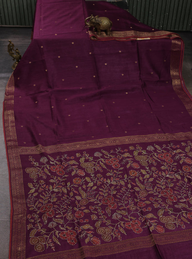Wine Shade Tussar Silk Saree