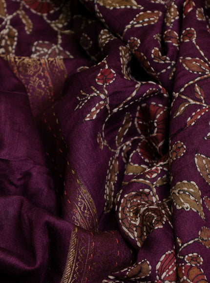 Wine Shade Tussar Silk Saree