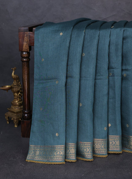 Teal Blue Tussar Silk Saree