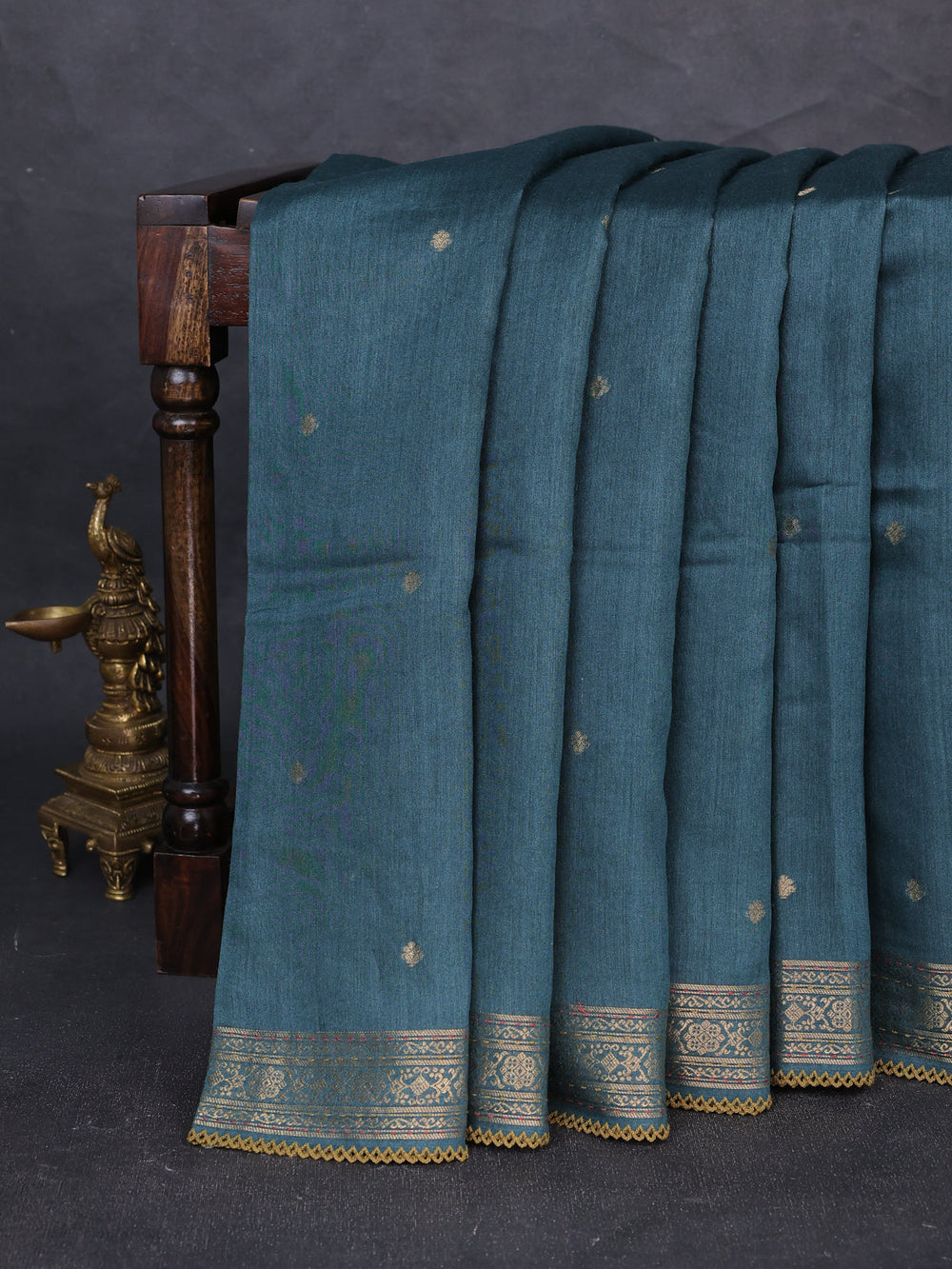 Teal Blue Tussar Silk Saree