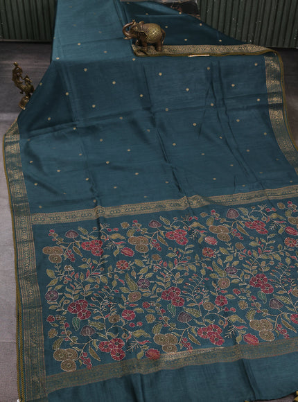 Teal Blue Tussar Silk Saree