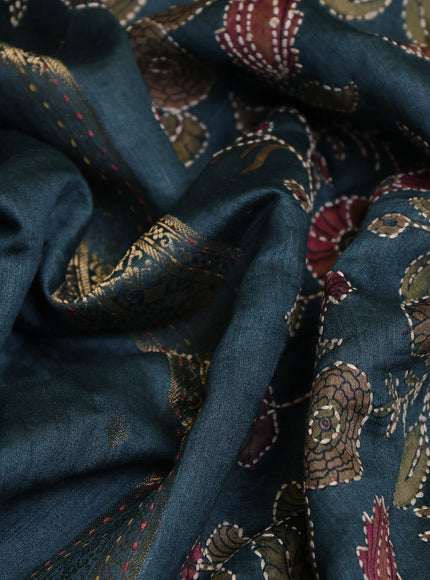 Teal Blue Tussar Silk Saree
