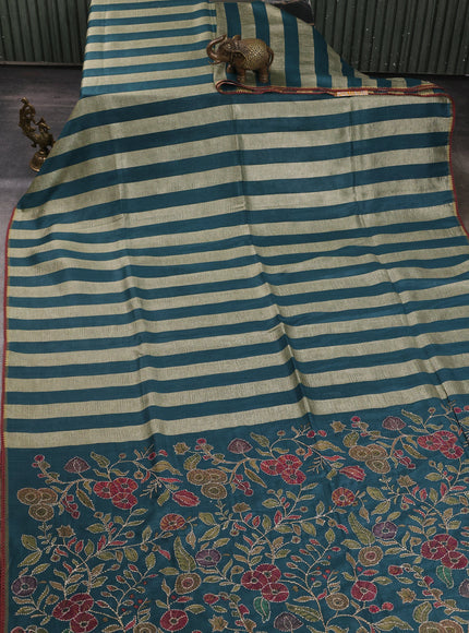 Teal Blue Tussar Silk Saree