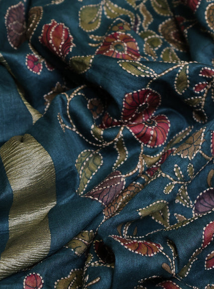 Teal Blue Tussar Silk Saree