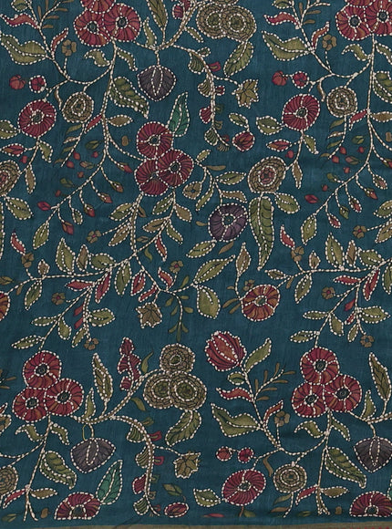 Teal Blue Tussar Silk Saree