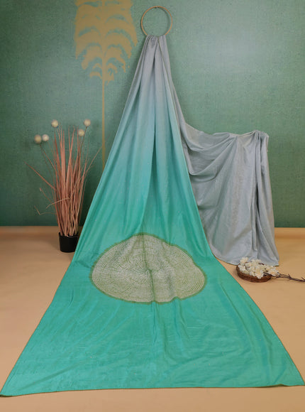 Grey - Emerald Green Bandhani Silk Saree