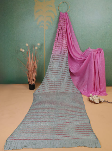 Pink - Grey Bandhani Silk Saree
