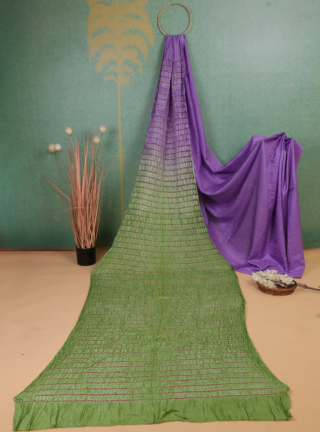 Lavender - Green Bandhani Silk Saree