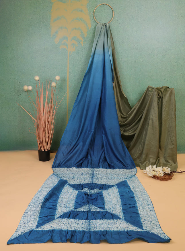 Mehendi Green - Blue Bandhani Silk Saree