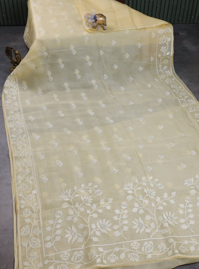Light Yellow Organza Saree