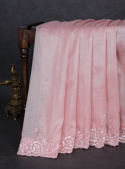 Peach Pink Organza Tissue Sequin Embroidery Saree