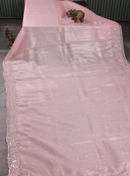 Peach Pink Organza Tissue Sequin Embroidery Saree