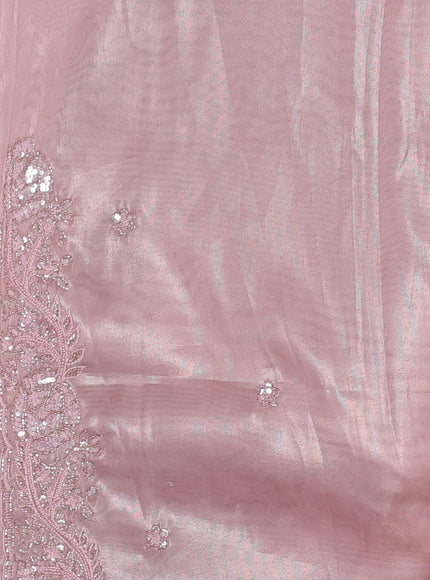 Peach Pink Organza Tissue Sequin Embroidery Saree