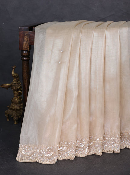 Beige Organza Tissue Sequin Embroidery Saree