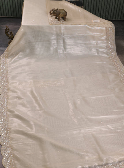 Beige Organza Tissue Sequin Embroidery Saree