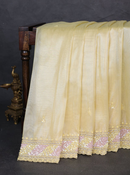 Pale Yellow Organza Tissue Sequin Embroidery Saree