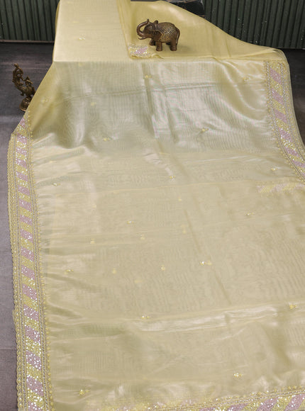 Pale Yellow Organza Tissue Sequin Embroidery Saree