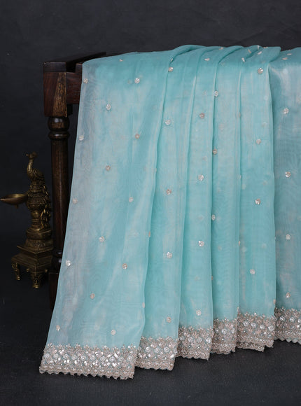 Sky Blue Organza Tissue Sequin Embroidery Saree