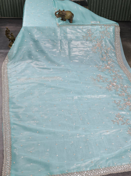 Sky Blue Organza Tissue Sequin Embroidery Saree