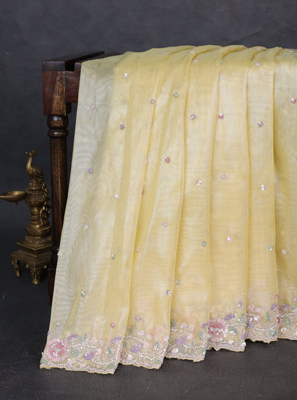 Yellow Organza Tissue Sequin Embroidery Saree