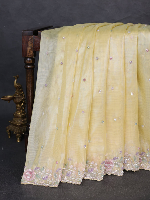 Yellow Organza Tissue Sequin Embroidery Saree