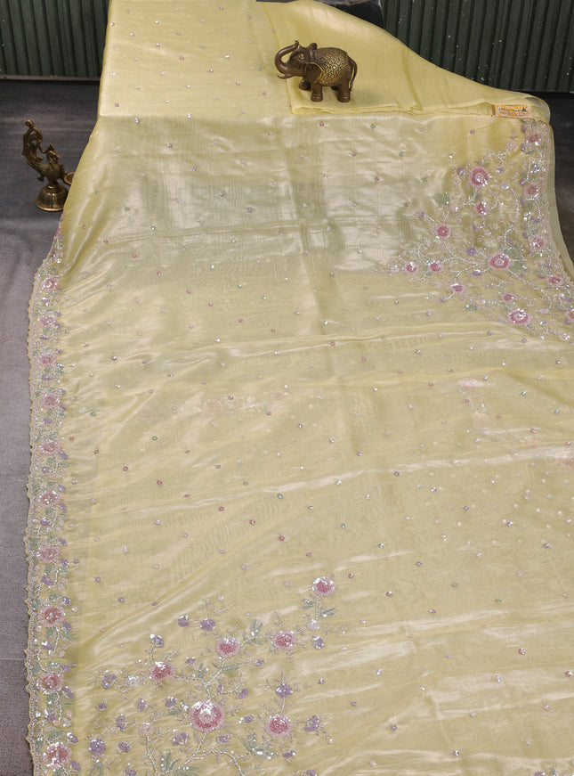 Yellow Organza Tissue Sequin Embroidery Saree