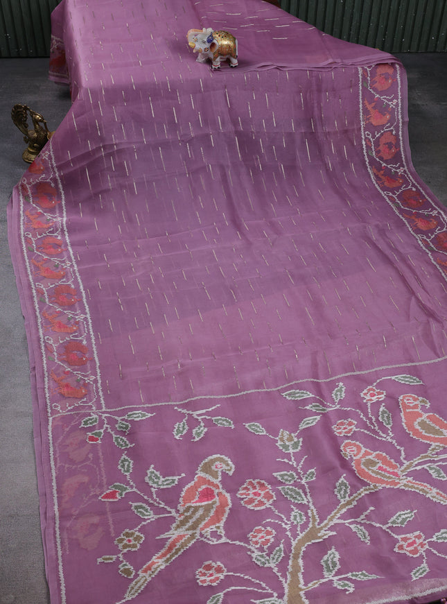 Lavender Organza Sequin Embroidery Saree