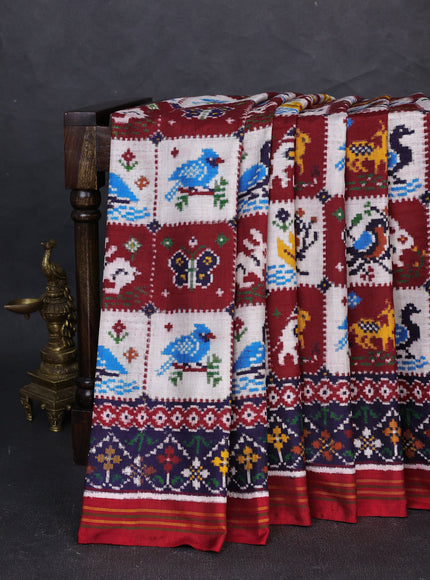 Off White - Red With Blue Patan Patola Saree