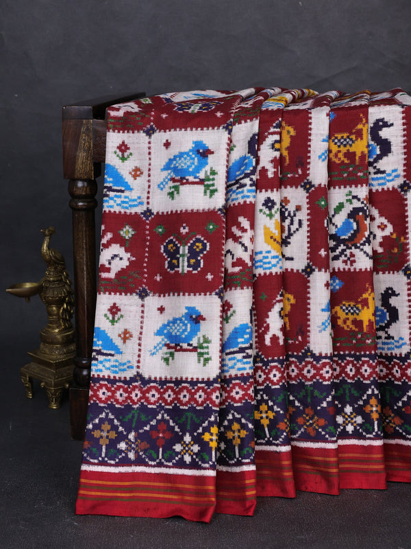 Off White - Red With Blue Patan Patola Saree