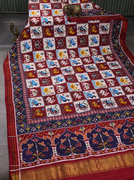 Off White - Red With Blue Patan Patola Saree
