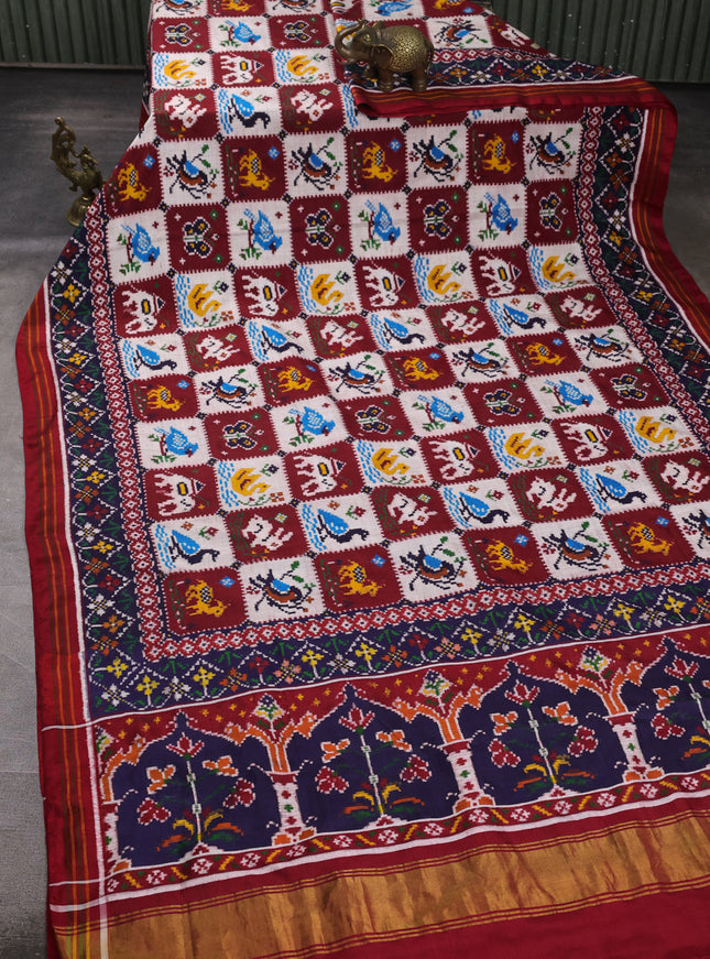 Off White - Red With Blue Patan Patola Saree