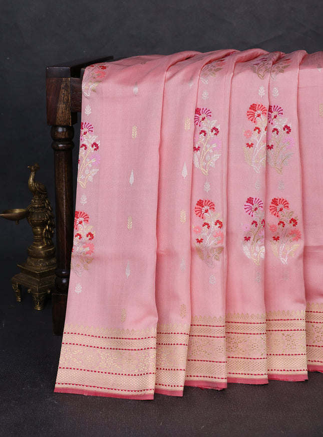 Peach - Red Banarasi Silk Saree