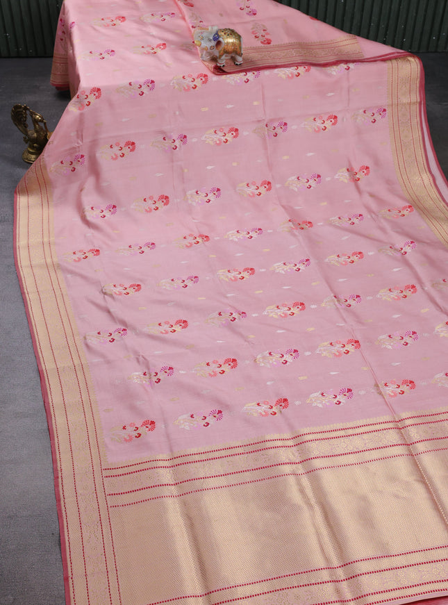 Peach - Red Banarasi Silk Saree