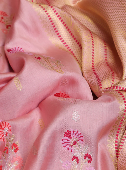 Peach - Red Banarasi Silk Saree