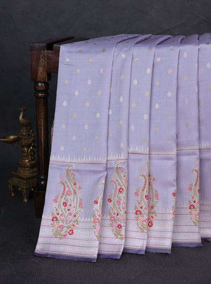 Light Grey - Navy Blue Banarasi Silk Saree