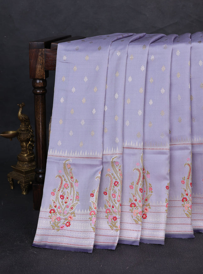 Light Grey - Navy Blue Banarasi Silk Saree