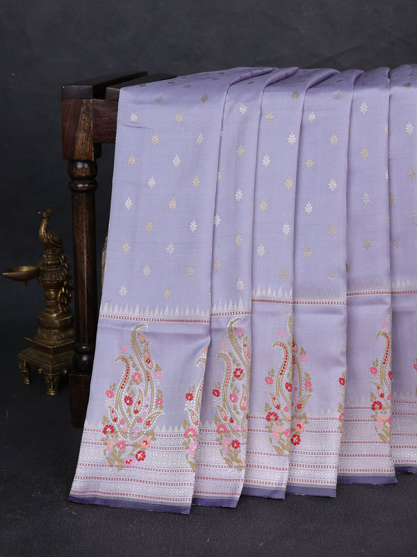 Light Grey - Navy Blue Banarasi Silk Saree