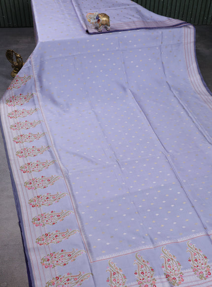 Light Grey - Navy Blue Banarasi Silk Saree