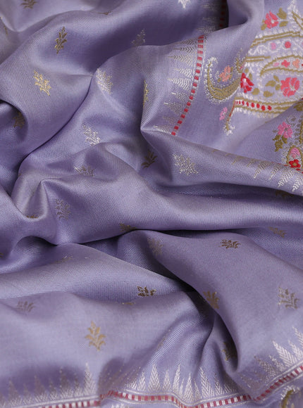 Light Grey - Navy Blue Banarasi Silk Saree
