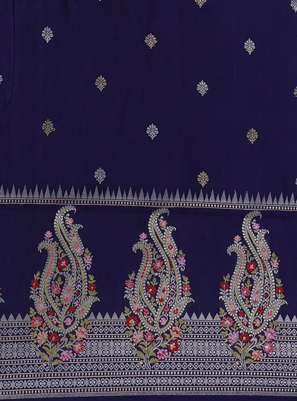 Light Grey - Navy Blue Banarasi Silk Saree
