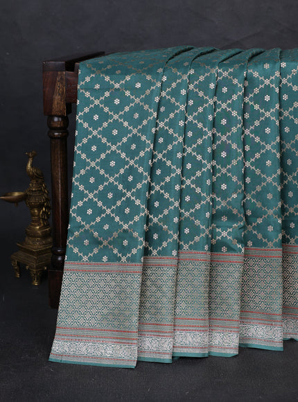 Teal Green - Pink Banarasi Silk Saree