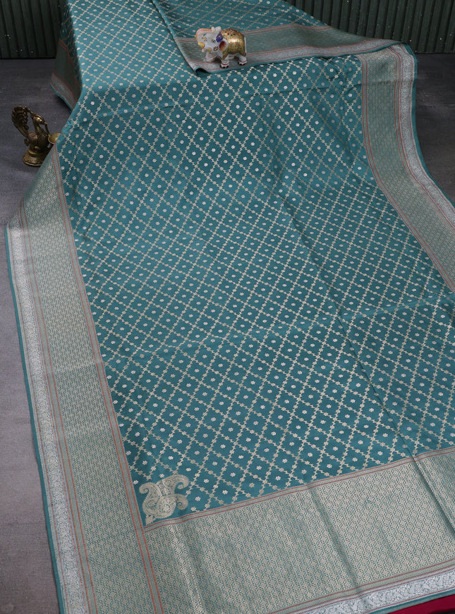 Teal Green - Pink Banarasi Silk Saree