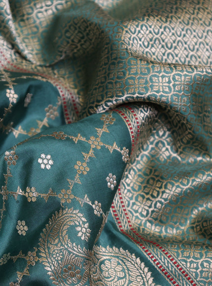 Teal Green - Pink Banarasi Silk Saree