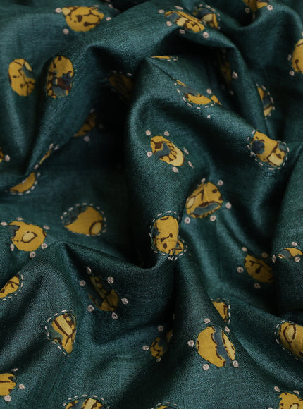 Bottlr Green Tussar Ajrakh Applique Embroidery Saree
