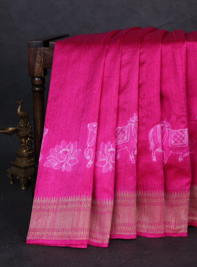 Rani Pink Banarasi Tussar Silk Saree