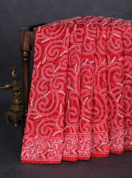 Red Organza Chikankari Embroidery